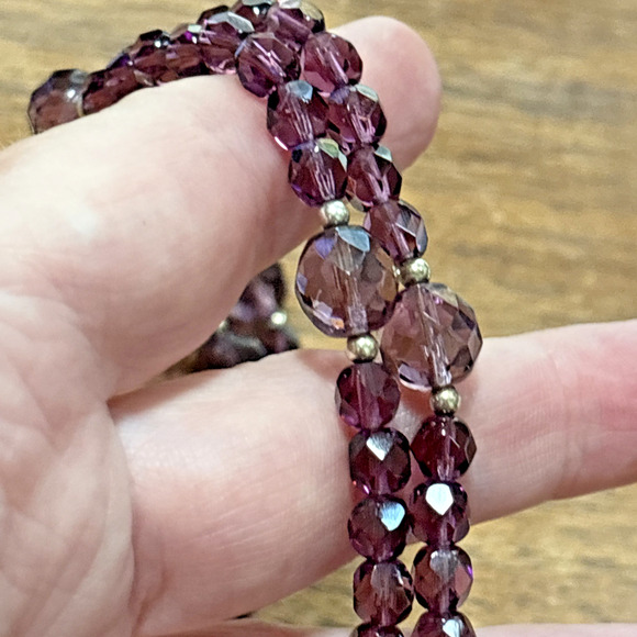 Vintage Purple Crystal Beaded Czech Glass Necklace & Earrings by Special Effects - Picture 6 of 8